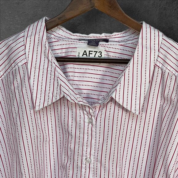 Roamans Button Up Top Women Size 38W Red/White‎ Striped Collared Long Sleeve - Picture 3 of 14